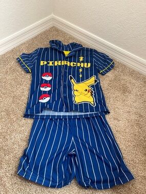 Pokemon Pikachu Blue & Yellow Pinstripe Kids Pajama Set